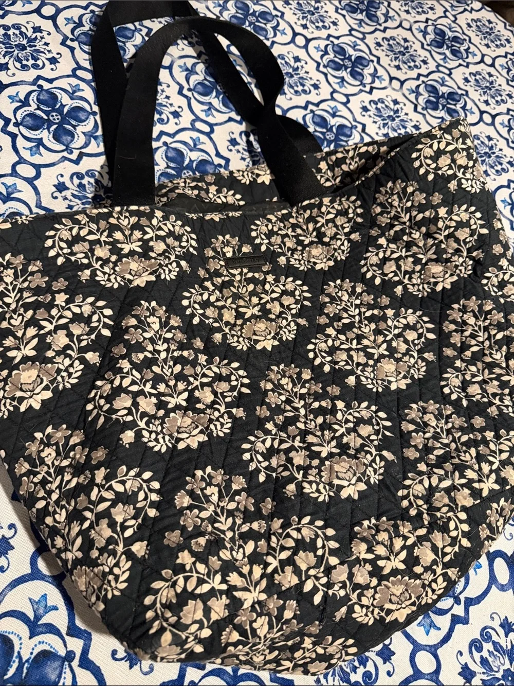 Vera Bradley Tote with Cream Floral Quilting